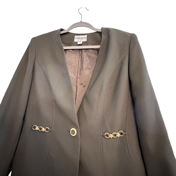 John Meyer of Norwich VINTAGE Olive Green Blazer w/ 1 Gold Button Closure sz 10 - Picture 4 of 6